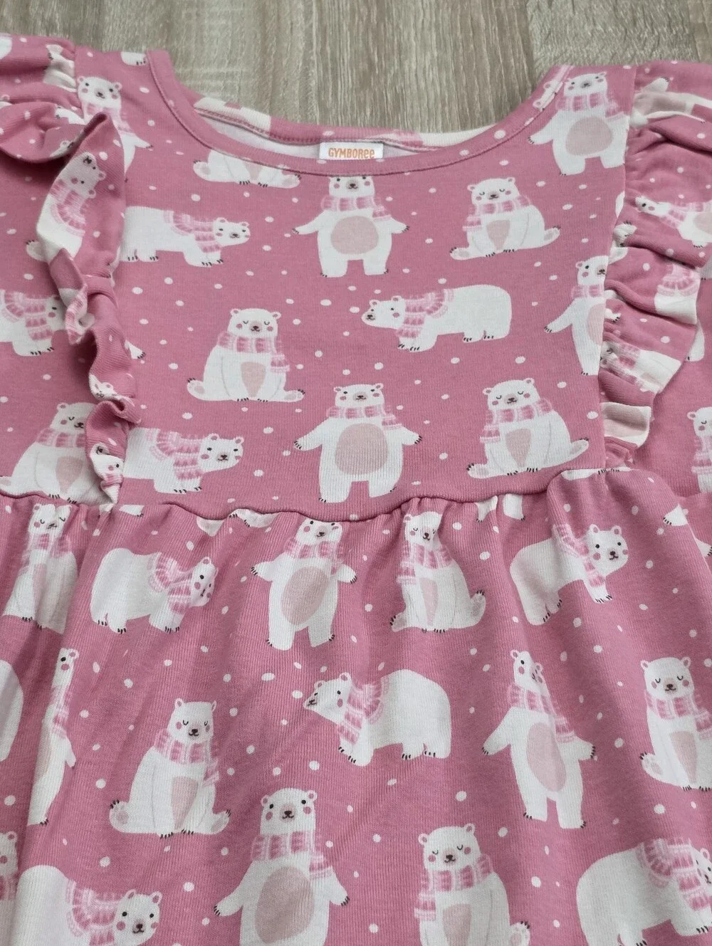 Gymboree Bear Hugs Pink Polar Bear Ruffle-Trim Long-Sleeve Cotton Dress Size 12